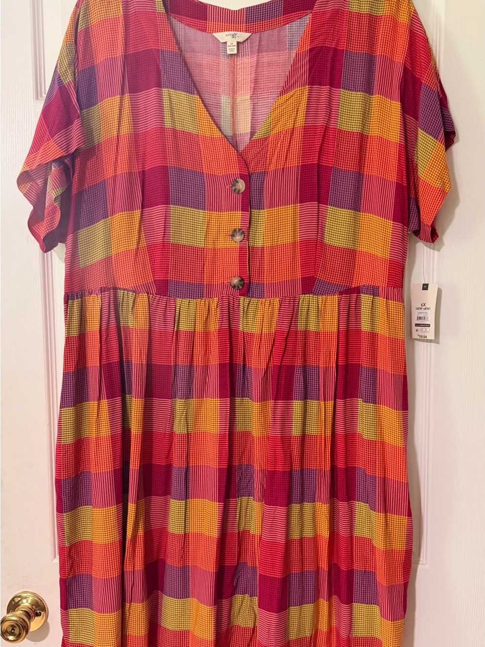 Terra & Sky Multicolor Plaid V-Neck Mini Dress